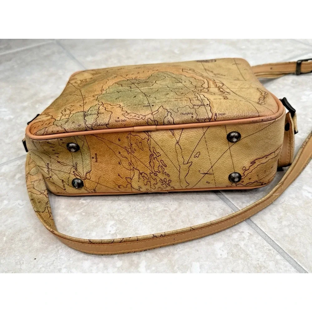 VTG Allen Edward World Map Crossbody Purse Travel Atlas Print Bag Boho 10x7x3 - Picture 3 of 12